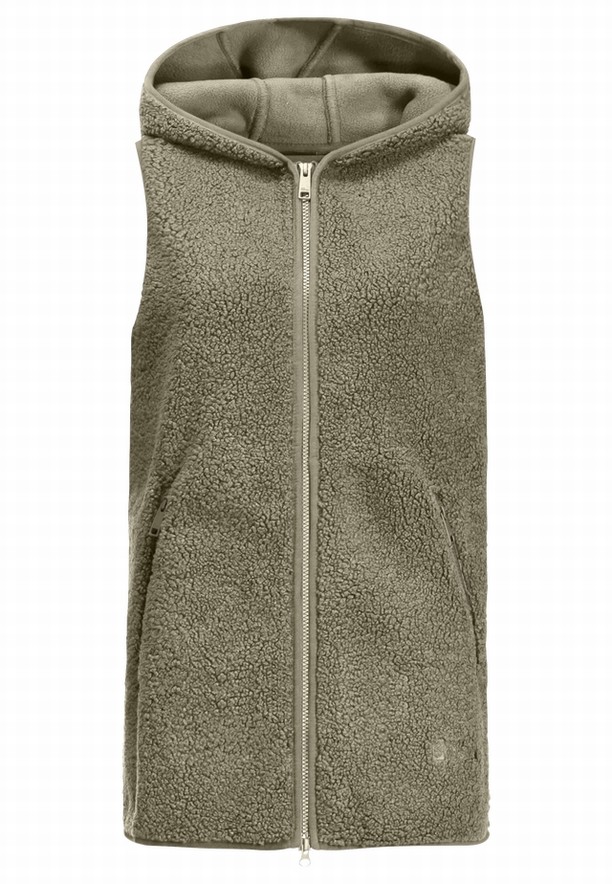 Jack Wolfskin High Curl Long Vest Dames Olijfgroen | 86553645
